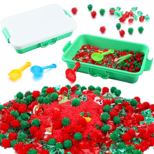 WinnerWhy Christmas Sensory Bin with Lid, 317 Pcs Christmas Sensory Sand Kit with Christmas Toys Preschool Learning Activities Tools Box Outdoor Sandbox Toys Christmas Gift for Girls and Boy | Amazon (US)
