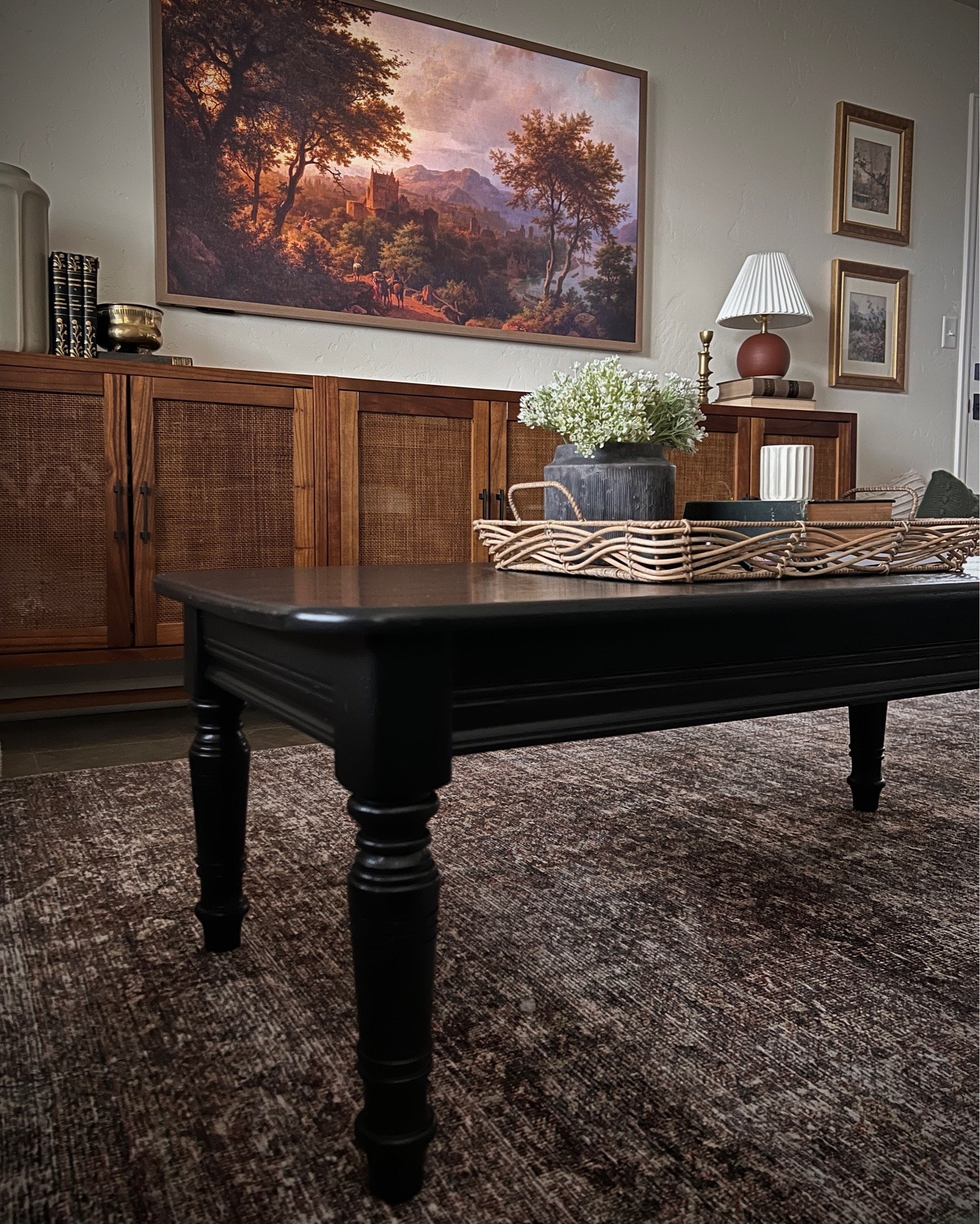 neutral earthy vintage transitional living room coffee table canvas frame tv cabinets sideboard

#LTKHome