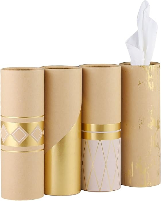 Car Tissue Holder with 3-ply Facial Tissues Bulk - 4 PK Gold Foil Cylinder, for Car, Travel Cup H... | Amazon (US)