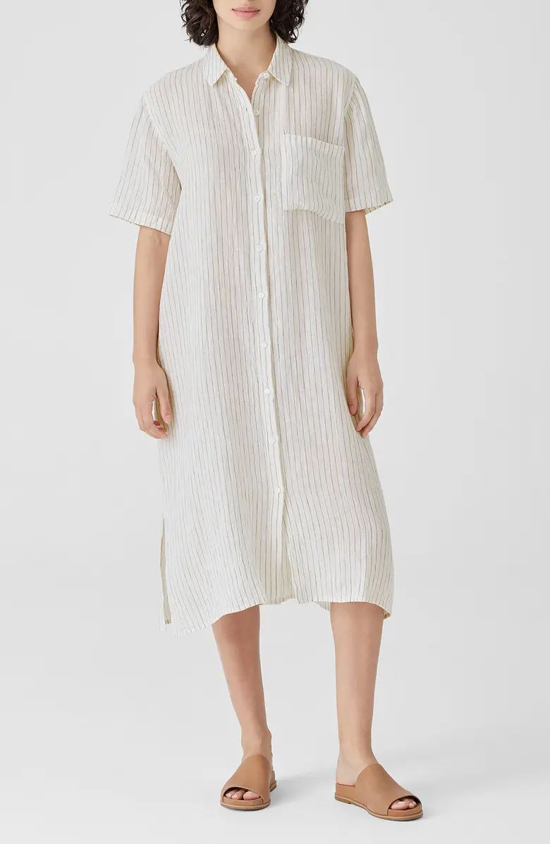 Eileen Fisher Classic Collar Stripe Organic Linen Shirtdress | Nordstrom | Nordstrom