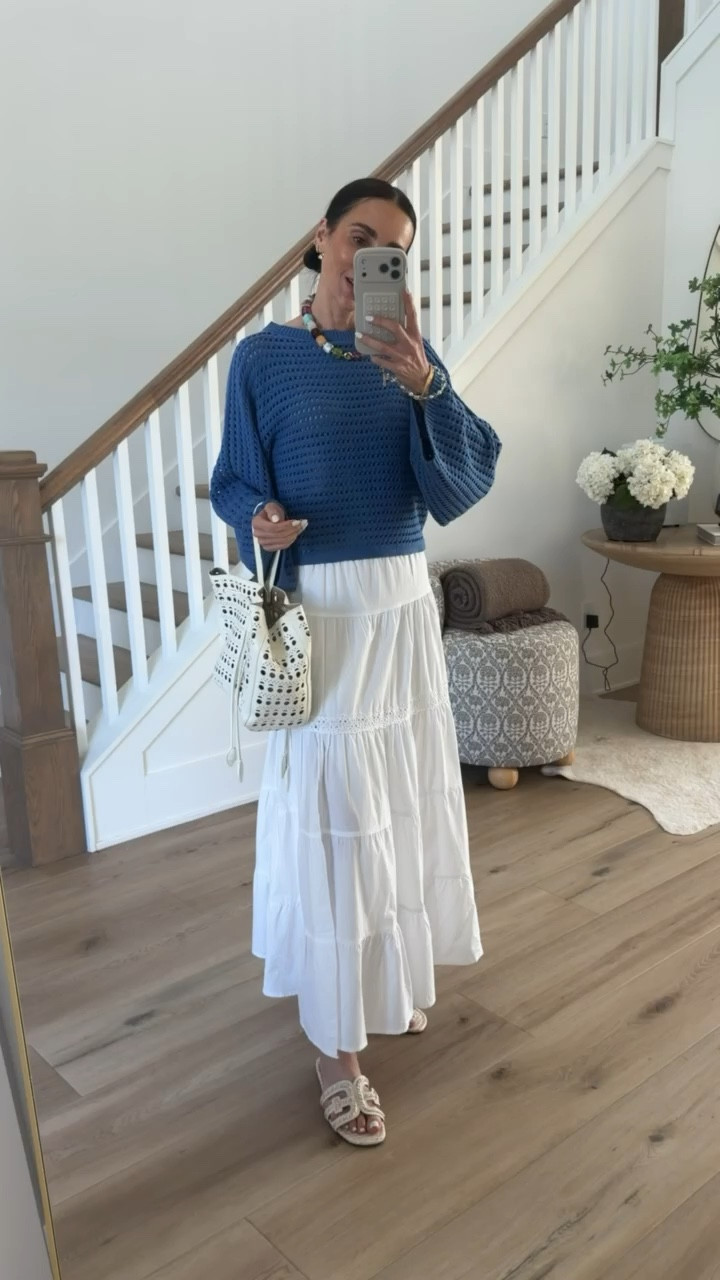 Spring outfit with white maxi skirt, target finds 2026.

blue sweater, white skirt, maxi skirt, summer outfit, casual chic, boho style, vacation outfit, everyday chic, annabrstyle

#LTKOver40 #LTKootd