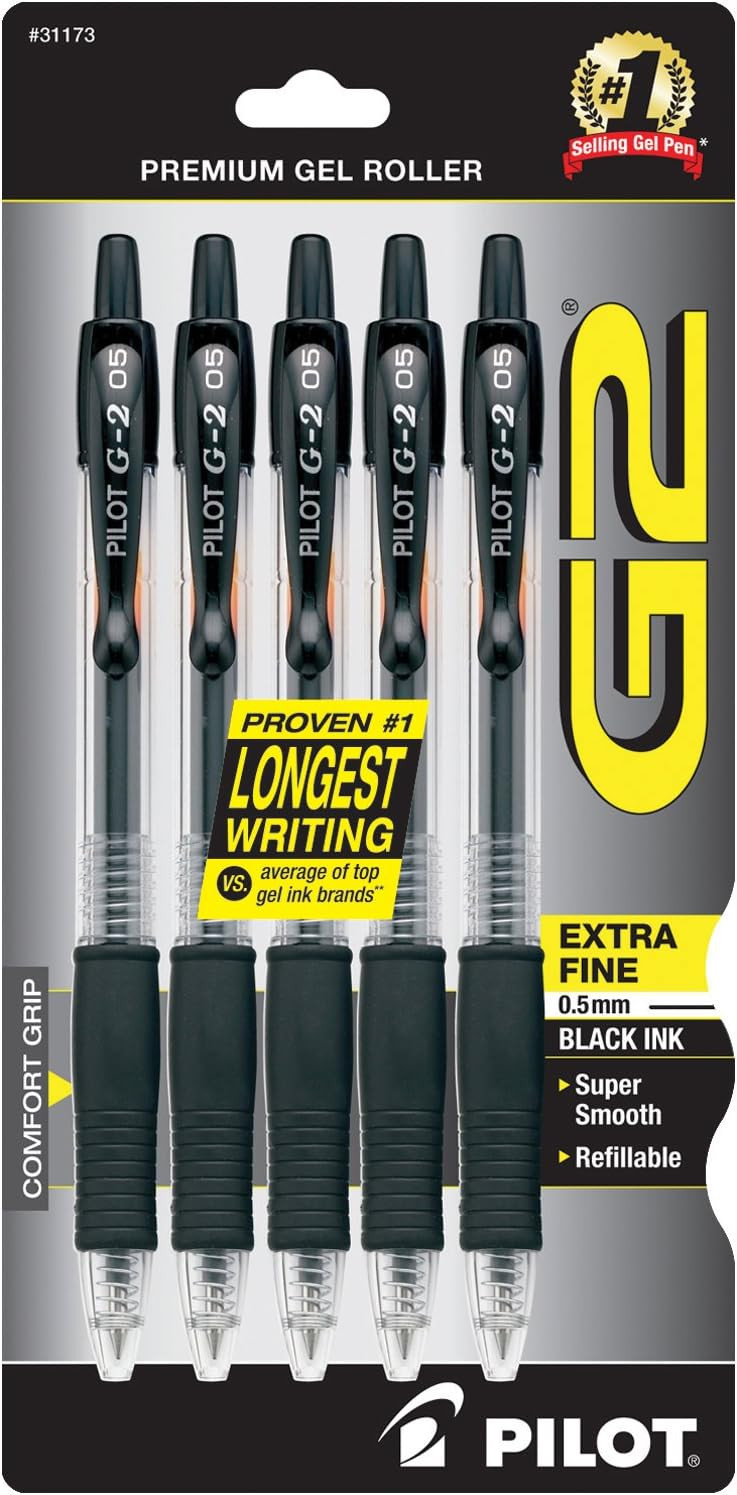 PILOT G2 Premium Refillable and Retractable Rolling Ball Gel Pens, Extra Fine Point, Black Ink, 5... | Amazon (US)