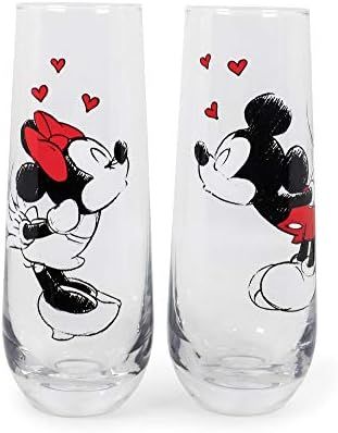 Exclusive Mickey and Minnie Mouse Kiss Hearts 2-Pack Stemless Fluted Glassware Set | Disney Kitchen  | Amazon (US)