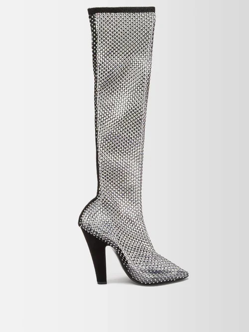 Saint Laurent - Crystal-embellished Mesh Boots - Womens - Black | Matches (US)