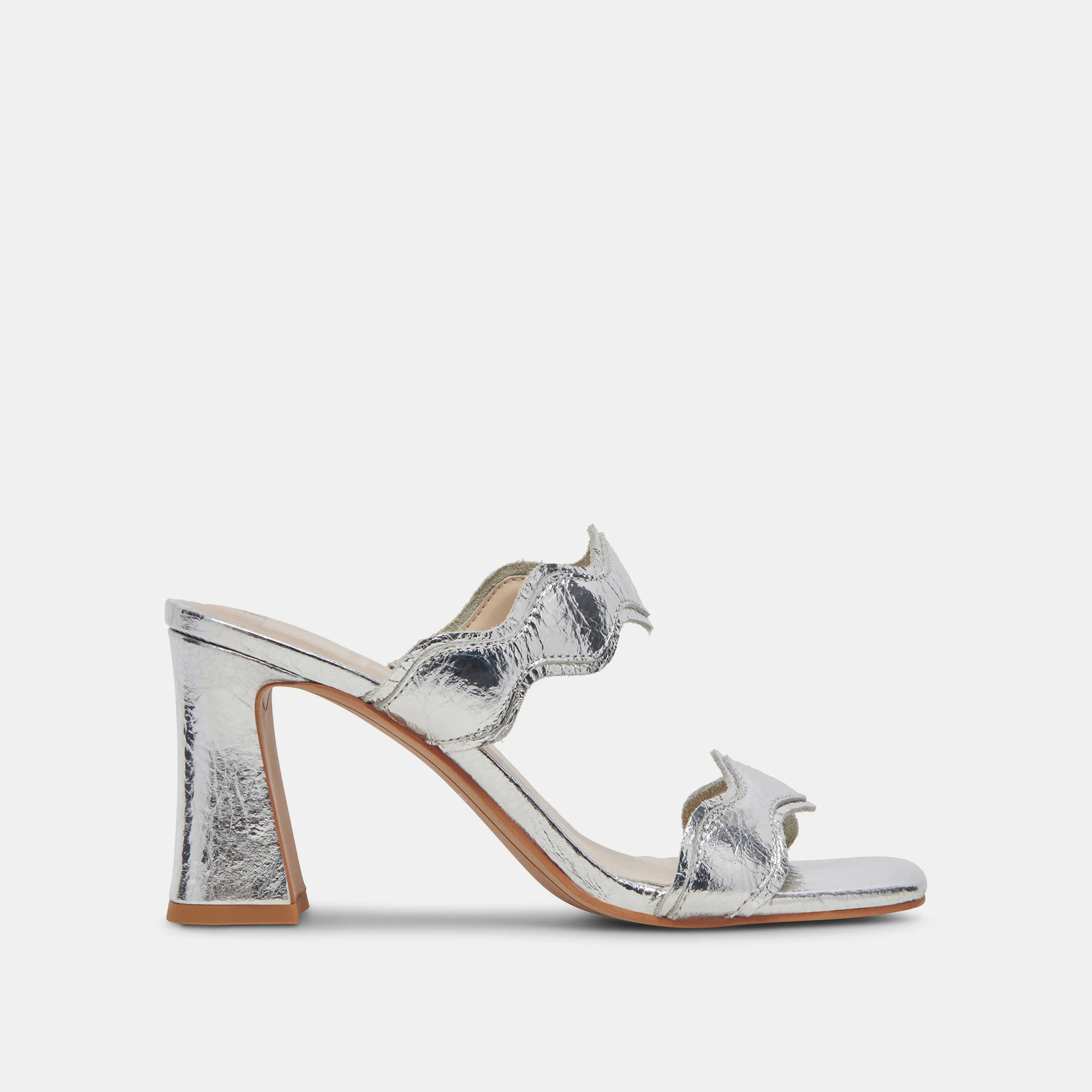 Ilva Wide Heels Silver Distressed Leather | Silver Leather Heels | DolceVita.com