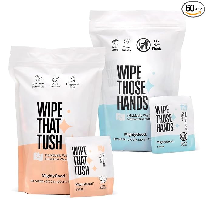 Wipe That Tush 30 Count Individually Wrapped Flushable & Wipe Those Hands 30 Count Individually W... | Amazon (US)