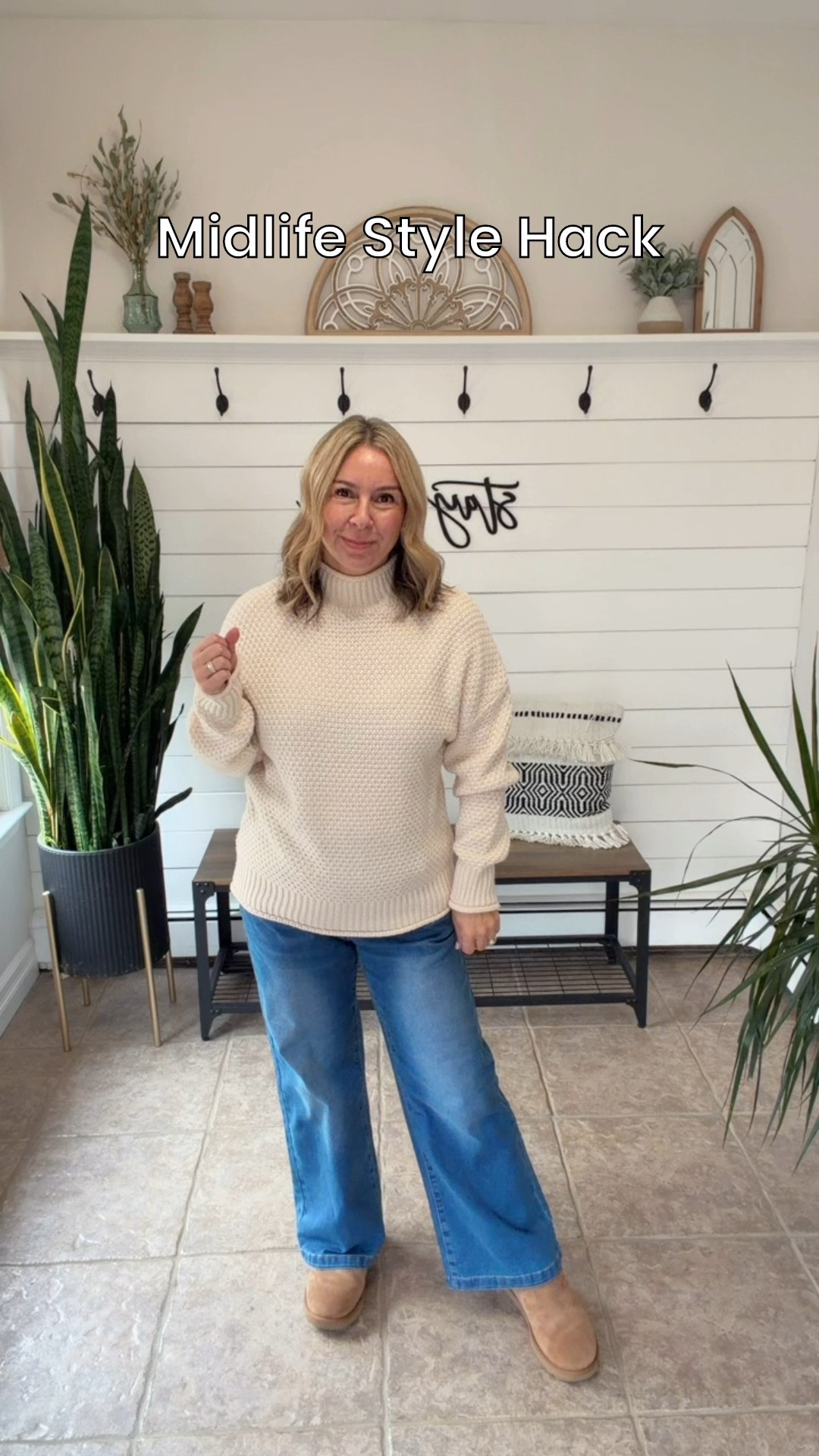 Midlife hack, elastic waist jeans! No one will know 🙌🏼 Comfy winter outfit, jeans, sweater and ugg minis. I’m wearing a size 8 in the jeans and a medium sweater

#LTKOver40 #LTKMidsize #LTKFindsUnder50