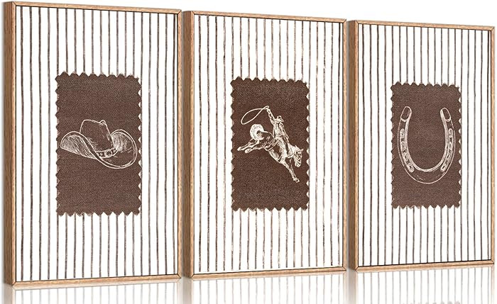 3Pcs Western Cowboy Wall Art Vintage Striped Cowboy Rodeo Wall Decor Pictures Retro Neutral Galle... | Amazon (US)