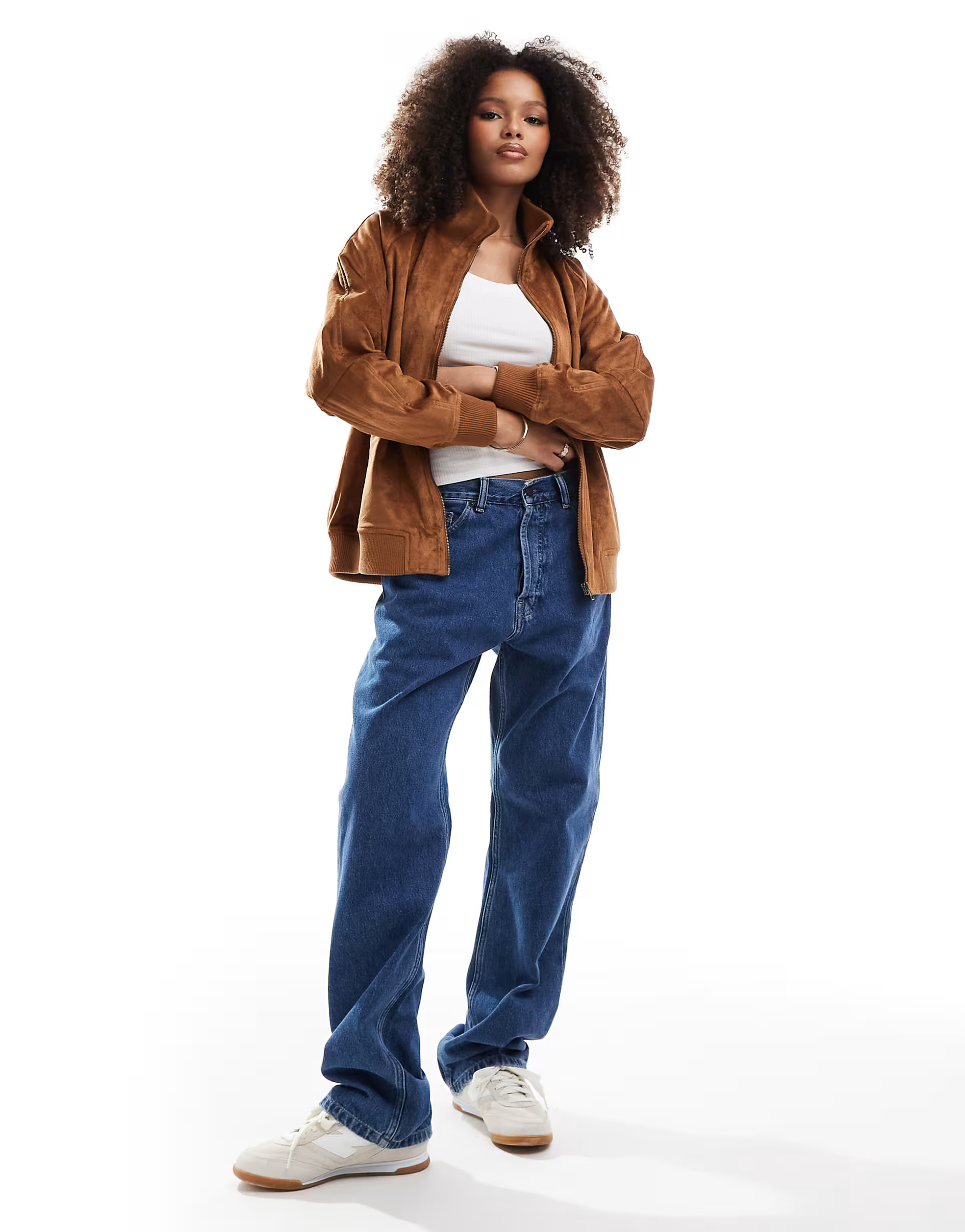 ASOS DESIGN suedette funnel neck bomber jacket in tan | ASOS | ASOS (Global)