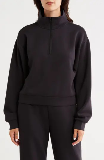 Z by Zella Whisper Knit Quarter Zip Pullover in Black at Nordstrom Rack, Size Small | Nordstrom Rack