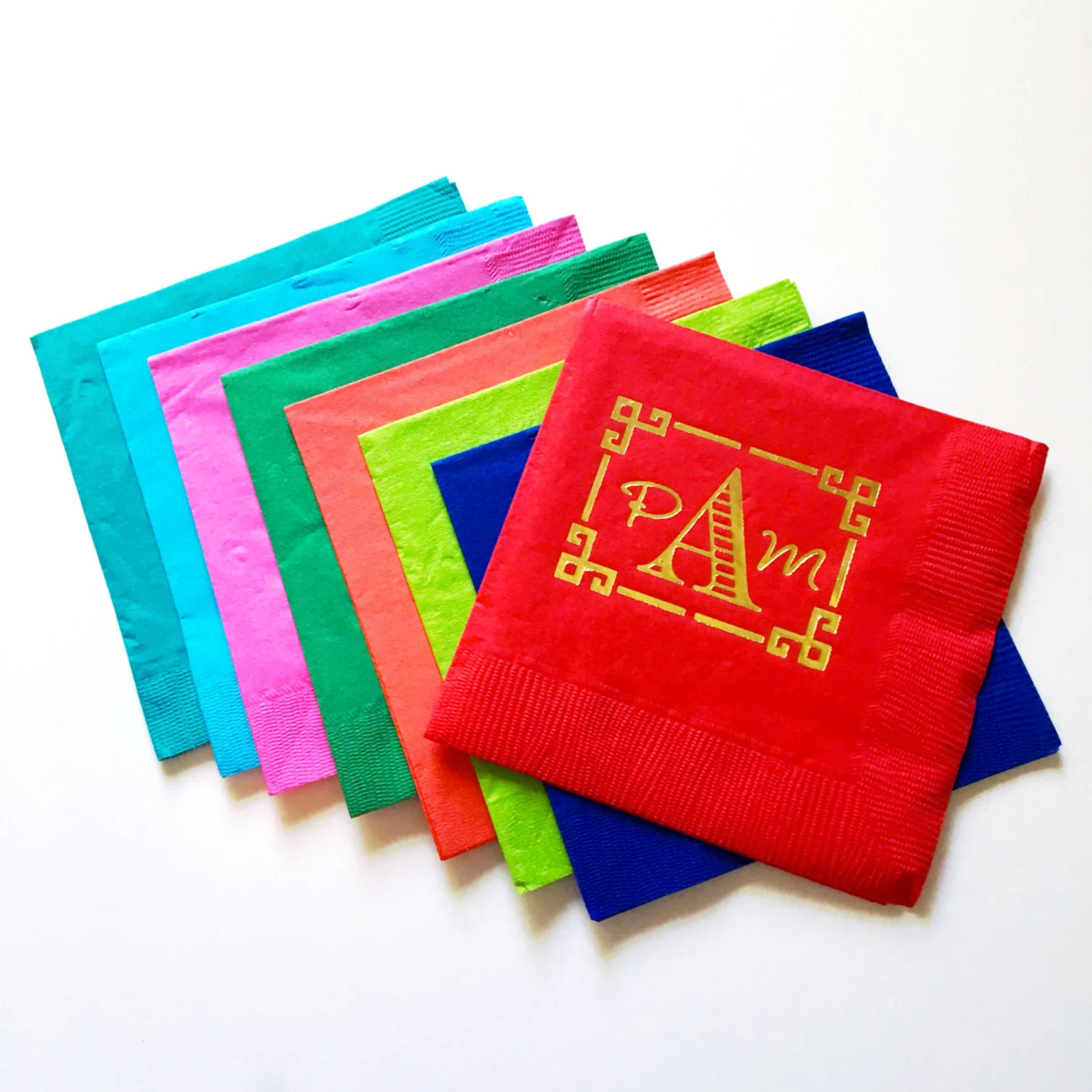 Monogrammed napkins, personalized napkins, chinoiserie napkins, greek key napkins, foil stamped n... | Etsy (Global)