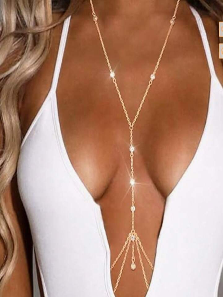 1pc Beach Style Rhinestone Bra Chain Gold Silver Crystal Diamond Sexy Body Chain Jewelry For Women | SHEIN