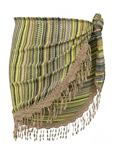ZAFUL Fringe Striped Bathing Suit Cover Ups for Women Semi-Sheer Knit Coverups Textured Beach Wraps Skirts for Swim 5-Boho Green | Amazon (US)