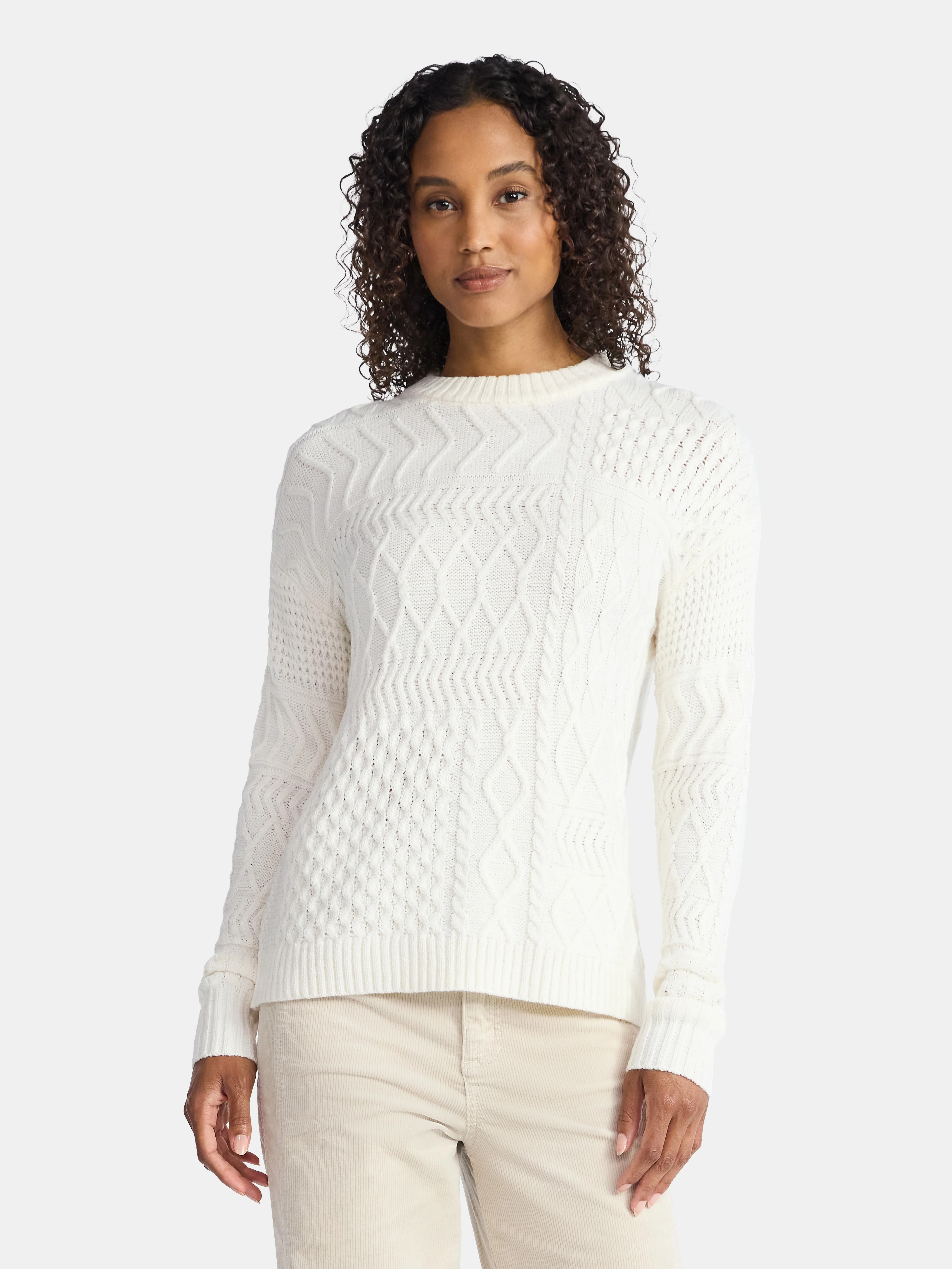 Time and Tru Women’s and Women’s Plus Mixed Stitch Sweater, Midweight, Sizes XS-4X - Walmart.... | Walmart (US)