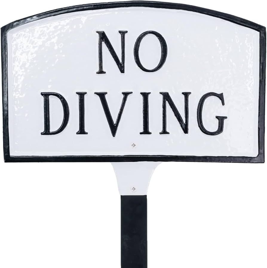 No Diving Small Arch Statement Plaque with Lawn Stake - White/Black | Amazon (US)