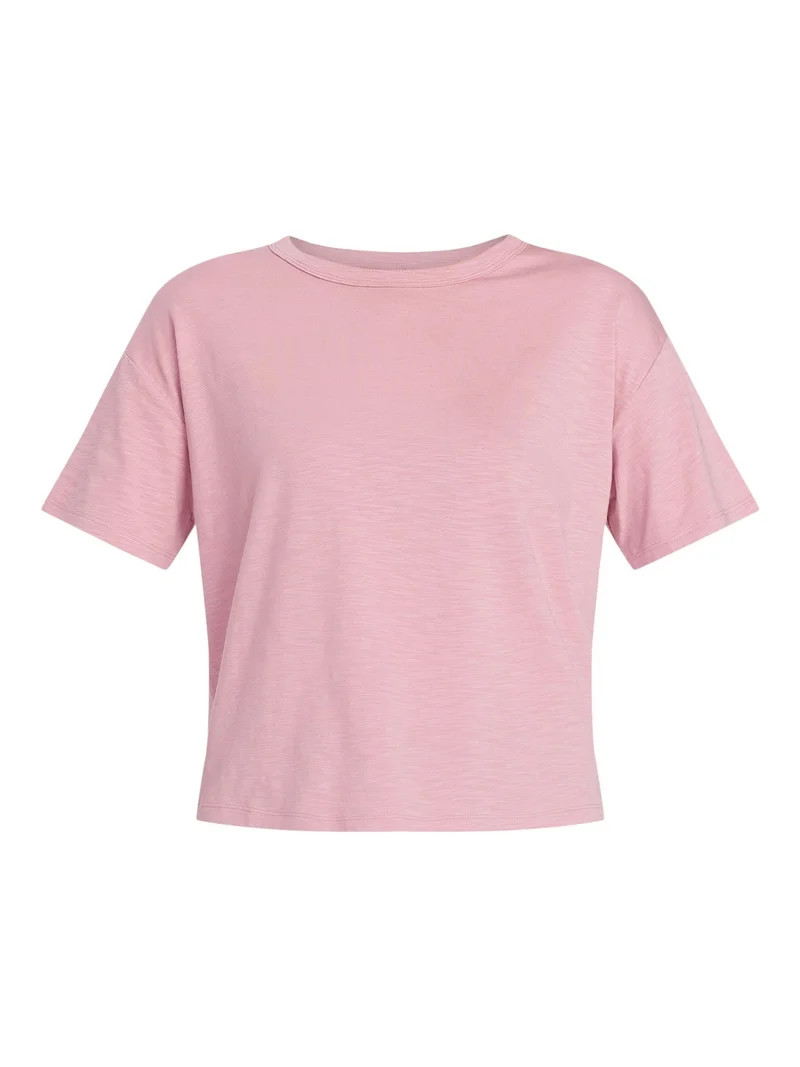 Time and Tru Women's Boxy Slub Tee with Short Sleeves, Sizes XS-XXXL | Walmart (US)
