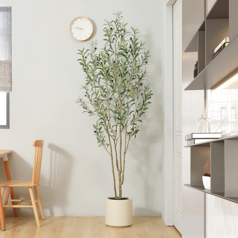 Adcock Faux Olive Tree in White Planter, Lifelike Fake Olive Plant for Indoor and Outdoor Decor | Wayfair North America