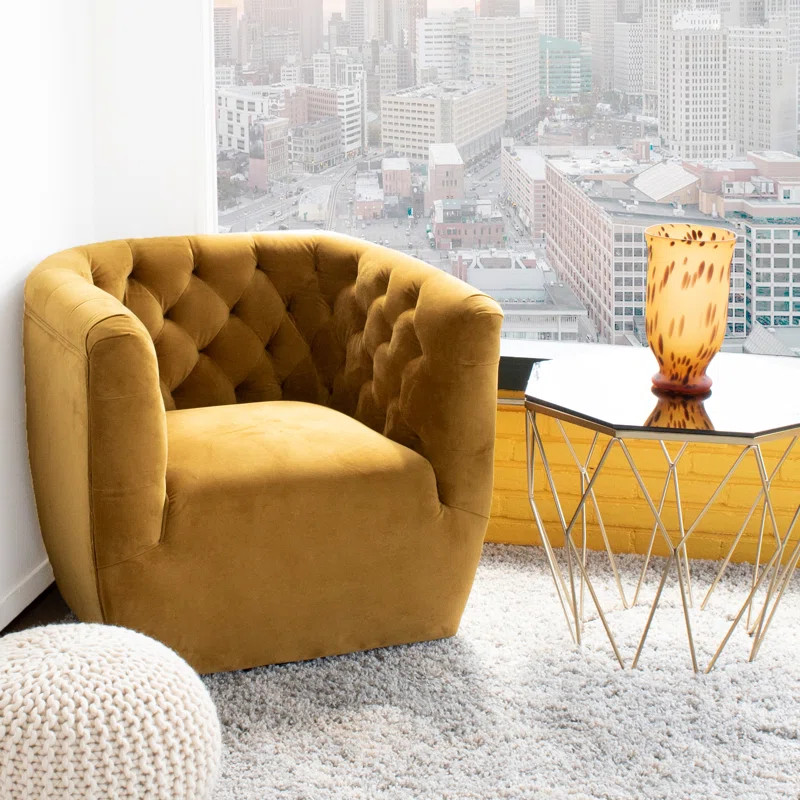 Quinton 33'' Wide Tufted Velvet Swivel Lounge Chair | Wayfair North America