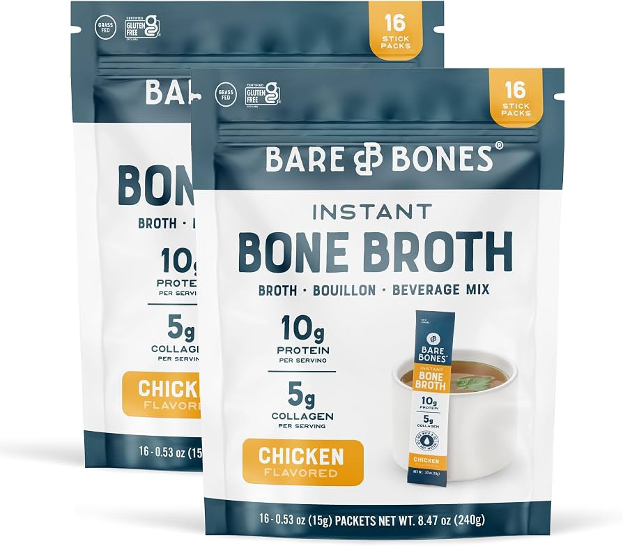 Bare Bones Chicken Bone Broth Instant Powdered Mix | Rich Savory Packets on-the-Go No Artificial ... | Amazon (US)