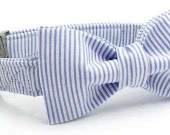 SALE* Preppy Seersucker Striped Dog Collar, blue striped collar, Cotton Collar LEASH SOLD separat... | Etsy (US)