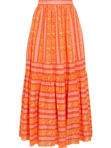 Tory Burch - Tiered Printed Cotton-poplin Maxi Skirt - Orange | NET-A-PORTER (US)