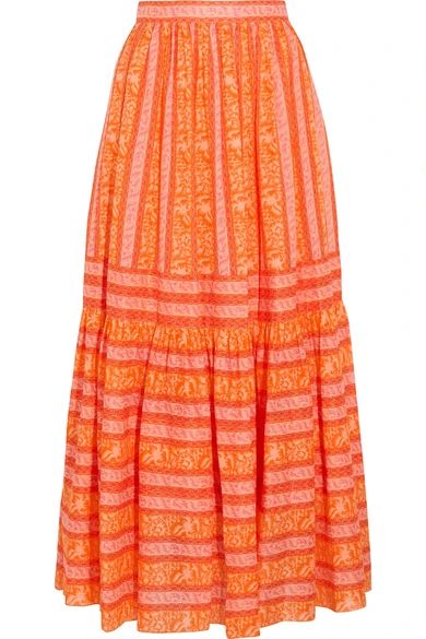 Tory Burch - Tiered Printed Cotton-poplin Maxi Skirt - Orange | NET-A-PORTER (US)
