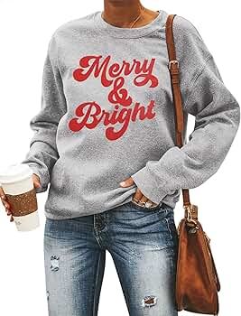 MYHALF Merry And Bright Sweatshirts Women Merry Christmas Shirt Xmas Casual Long Sleeve Tops | Amazon (US)