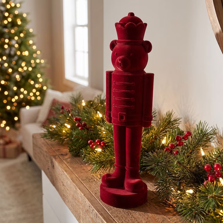 Velvet-Feel Nutcracker Bear Christmas Decoration, Red, 14", by Holiday Time | Walmart (US)