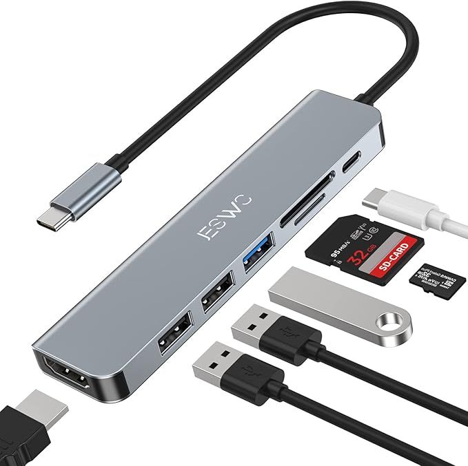 USB C Hub, JESWO USB C Adapter, 7 IN 1 Multiport Adapter with USB C to HDMI 4K, USB 3.0 USB-A Por... | Amazon (UK)