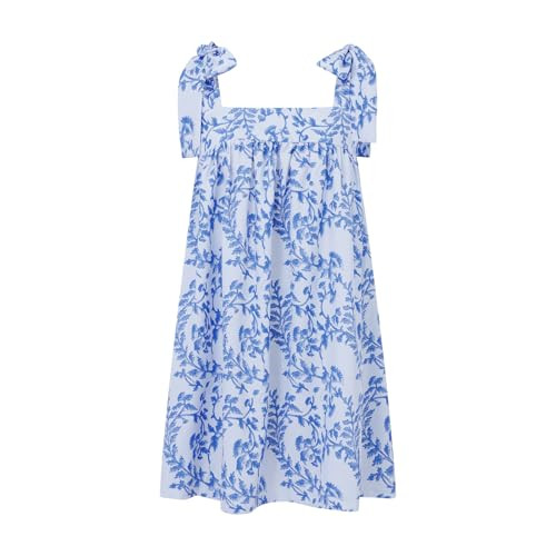 Women Floral Tie Shoulder Mini Dress Cute Square Neck Loose Fit Beach Short Dress Backless Boho V... | Amazon (US)