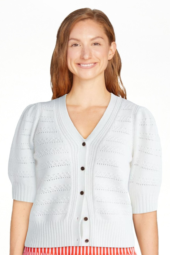Free Assembly's Women's Cotton Crochet Cardigan Sweater with Puff Sleeves, Sizes XS-4X | Walmart (US)