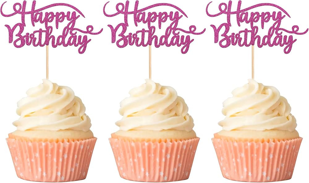 Rsstarxi 24 Pack Happy Birthday Cupcake Toppers Glitter Cupcake Food Picks for Celebrating Theme ... | Amazon (US)