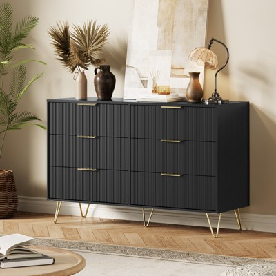 Modern Fluted 6-Drawer Dresser - 47" Wide Wooden Chest with Metal Handles - Spacious Clothes Storage Cabinet & Closet Organizer，Black | Target