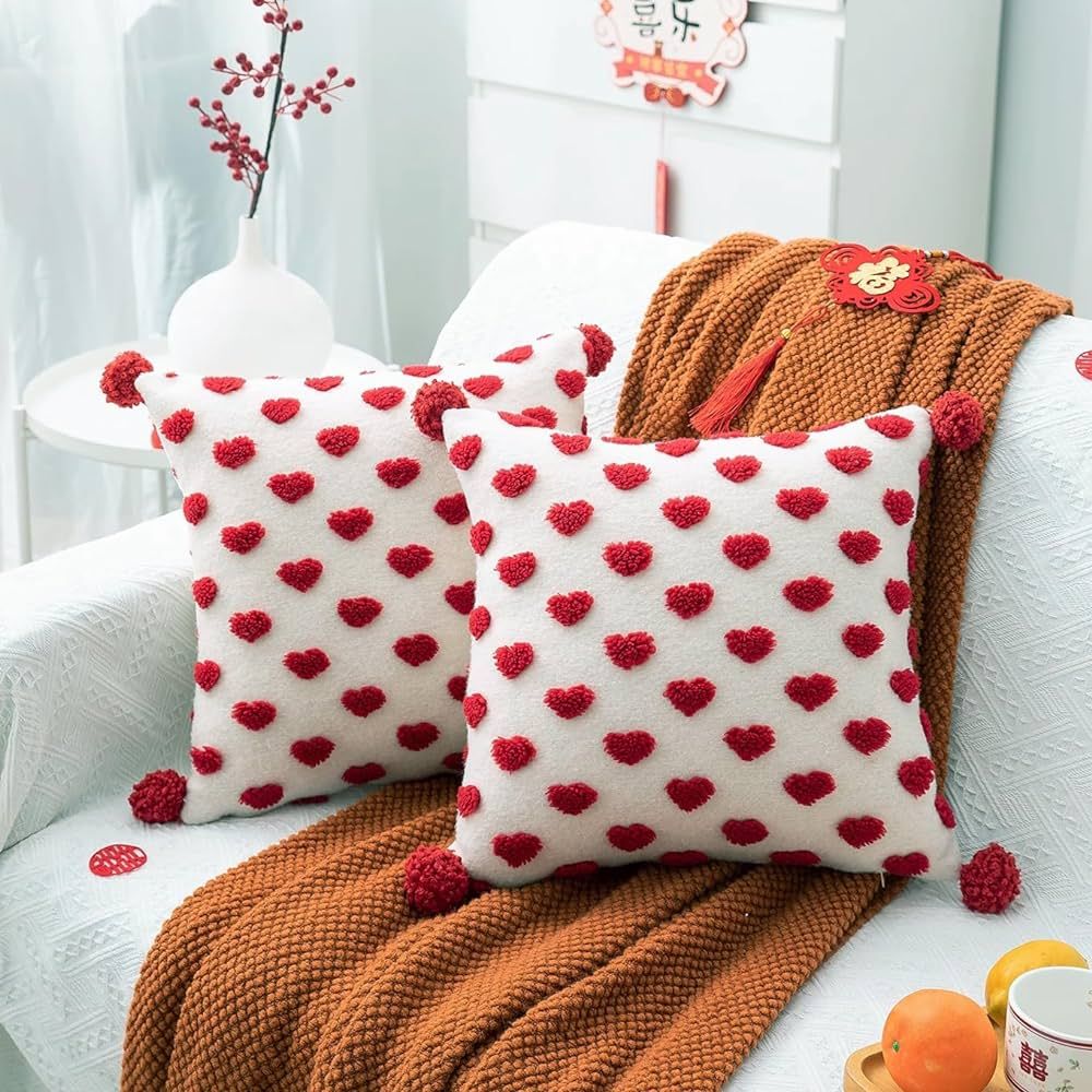 Qupace Set of 2 Valentines Pillow Covers 18x18，Red Love Decoration Pillowcases,Red Hearts Love ... | Amazon (US)