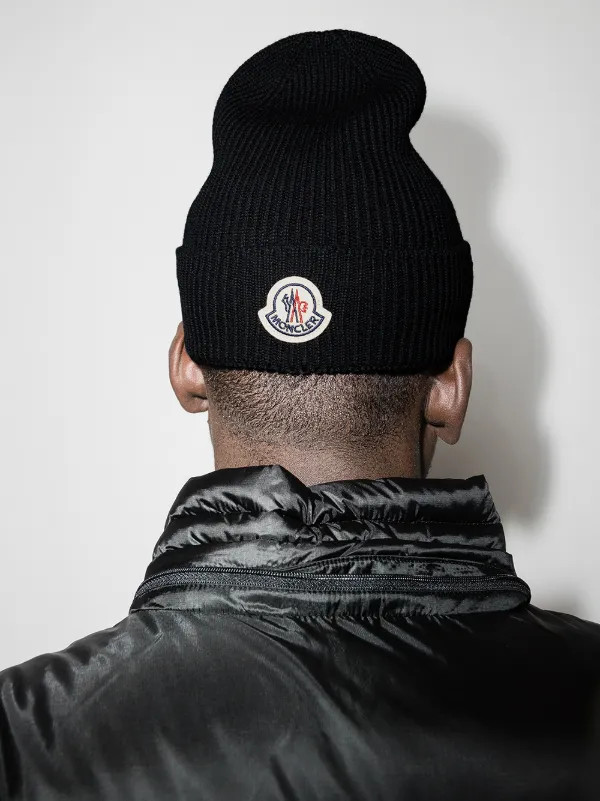 Moncler logo-patch Knitted Beanie - Farfetch | Farfetch Global