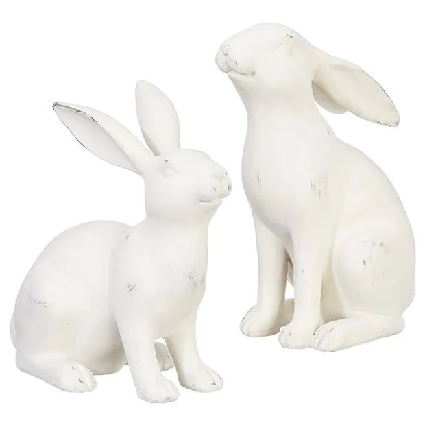 Country Chic Sitting Rabbit Statue Set of 2 | Antique Farm House