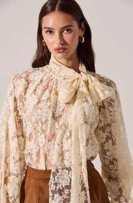 ASTR the Label | Cinthia Lace Bow Tie Top in Vintage cream | Size XS | ASTR The Label (US)