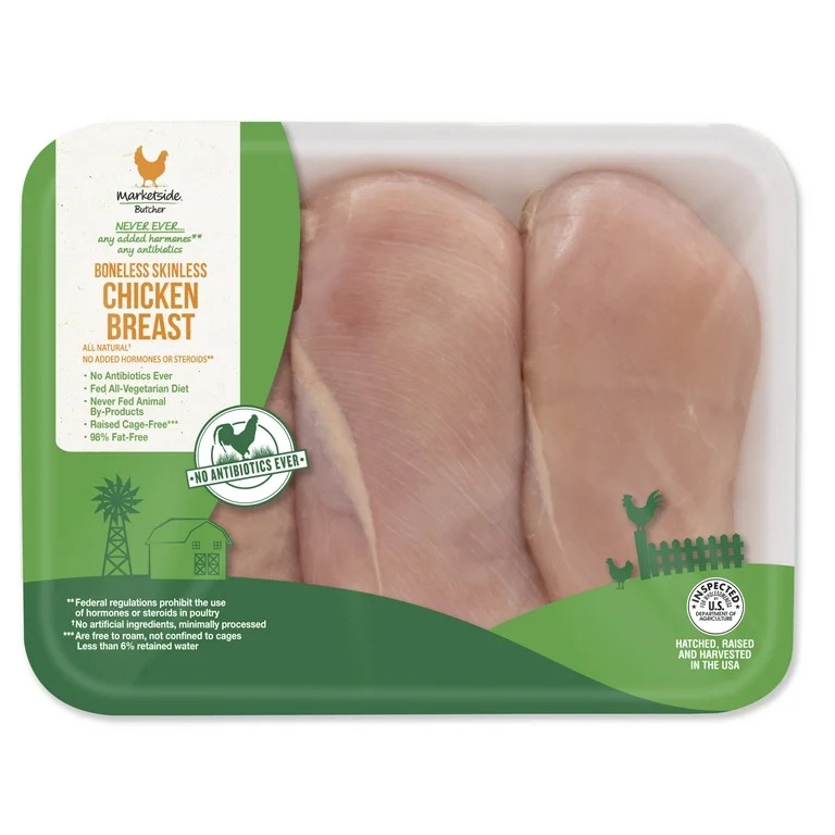 Marketside Antibiotic-Free Boneless Skinless Whole Chicken Breasts, 26g Protein, 1.3 - 2.8 lb (Ra... | Walmart (US)