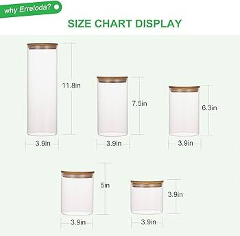 Erreloda Glass Food Storage Jars Containers, Glass Storage Jar with Airtight Bamboo Lids Set of 5... | Amazon (US)