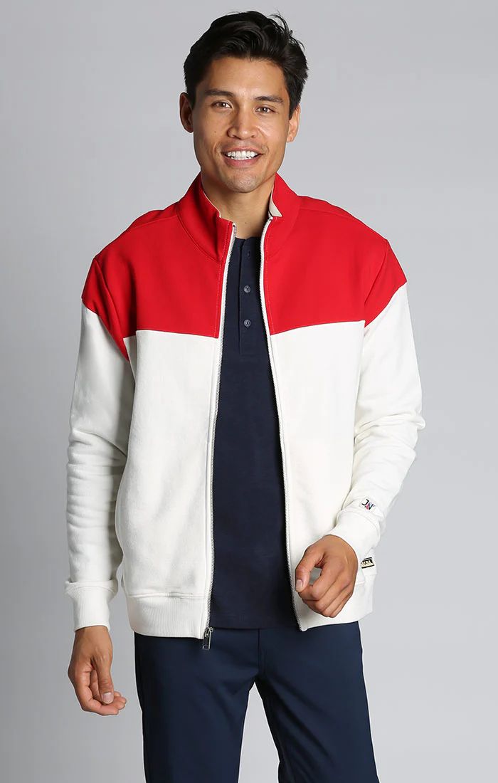 Red Color Block Fleece Track Jacket | JACHS NY