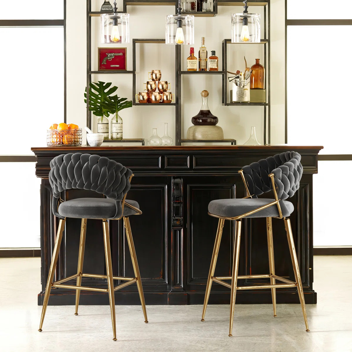 25.2" Modern Velvet Counter Stool with Gold Accents, Ergonomic Design & Plush Seat for Sophistica... | Wayfair North America
