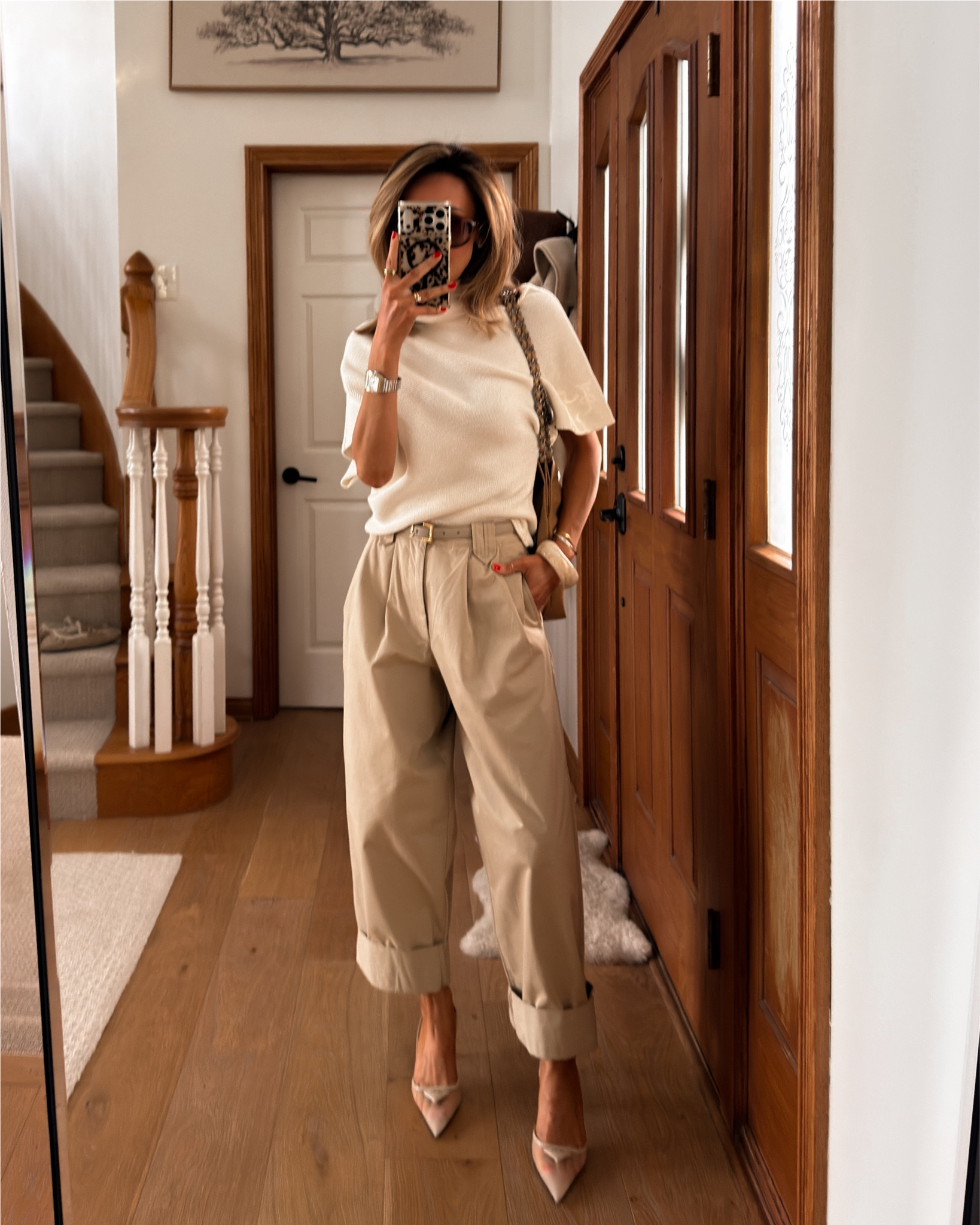 Zara outfit size xs on knit asymmetrical top and ballon pants 
Prada slingback 
Chanel bag 

#LTKootd #LTKSeasonal #LTKOver40