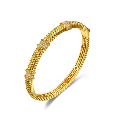 14K Gold-Plated 3D Textured Bangle Bracelet with Sparkling Cubic Zirconia, Elegant Statement Jewelry for Everyday Wear and Special Occasions | Target