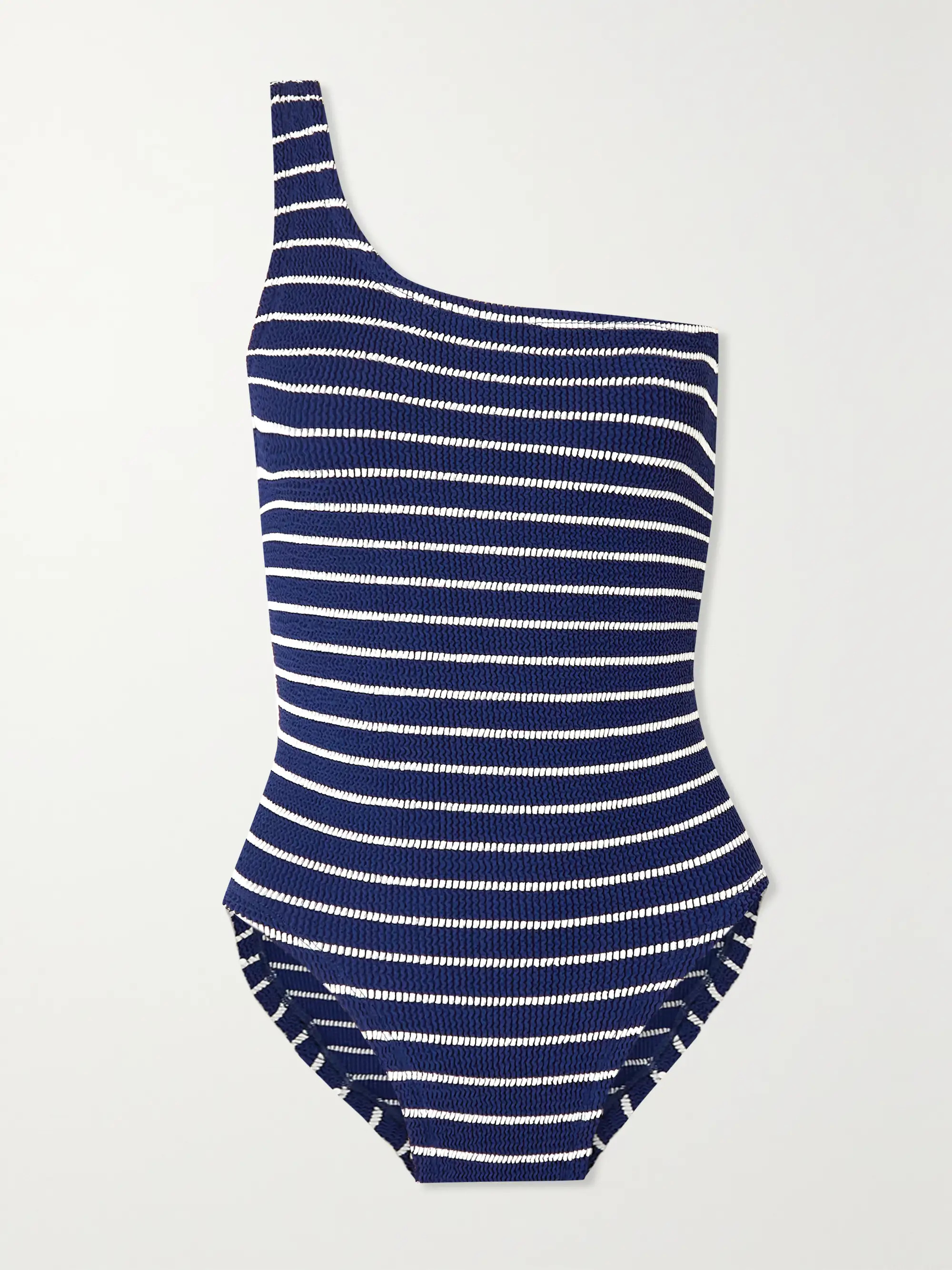 + NET SUSTAIN Nancy one-shoulder striped seersucker swimsuit | NET-A-PORTER (US)
