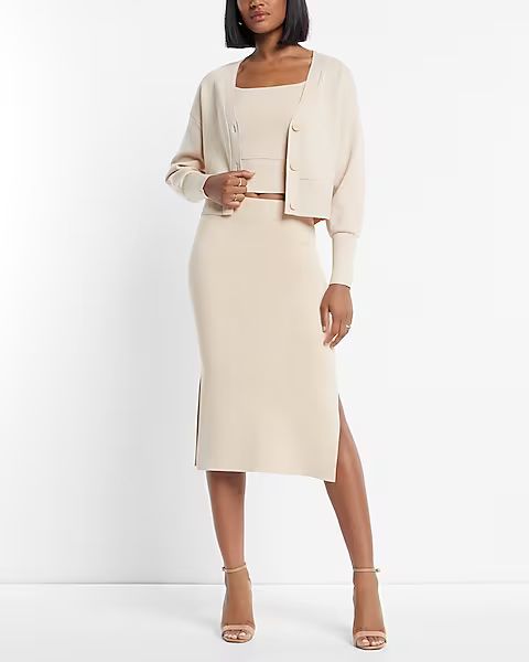 High Waisted Side Slit Midi Sweater Skirt | Express