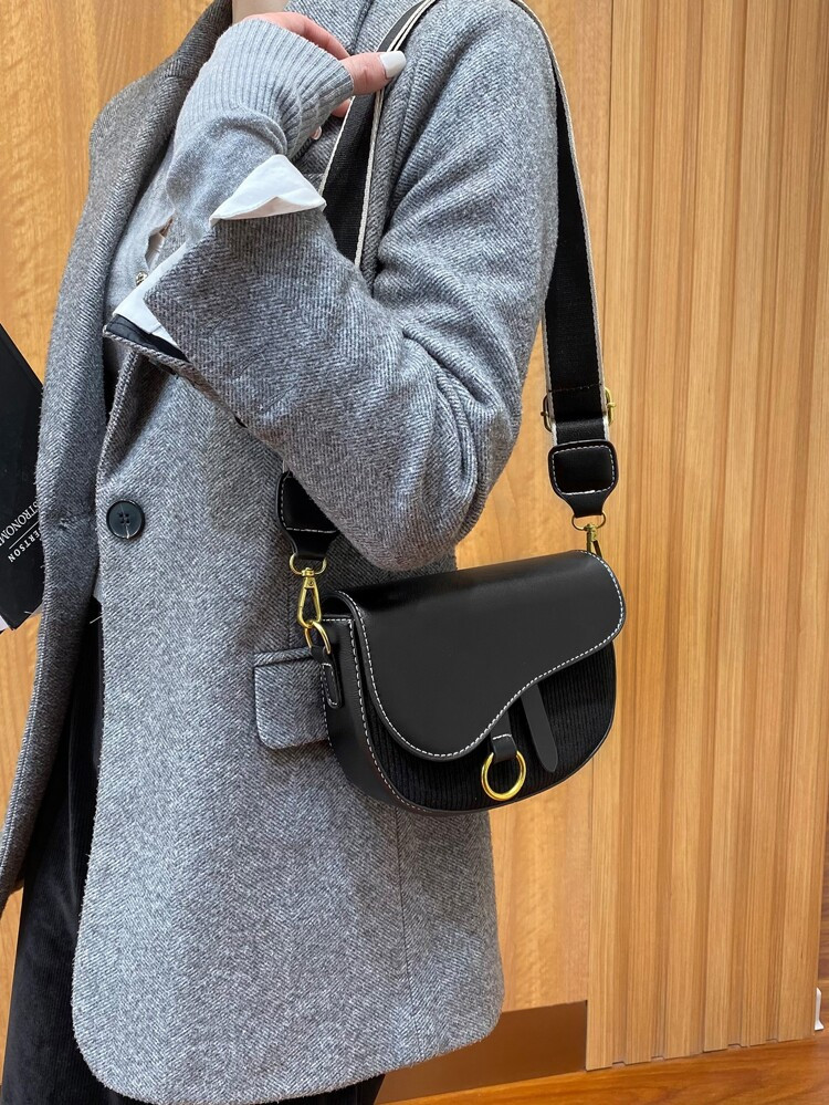 Metal O-Ring Decor Flap Saddle Bag | SHEIN