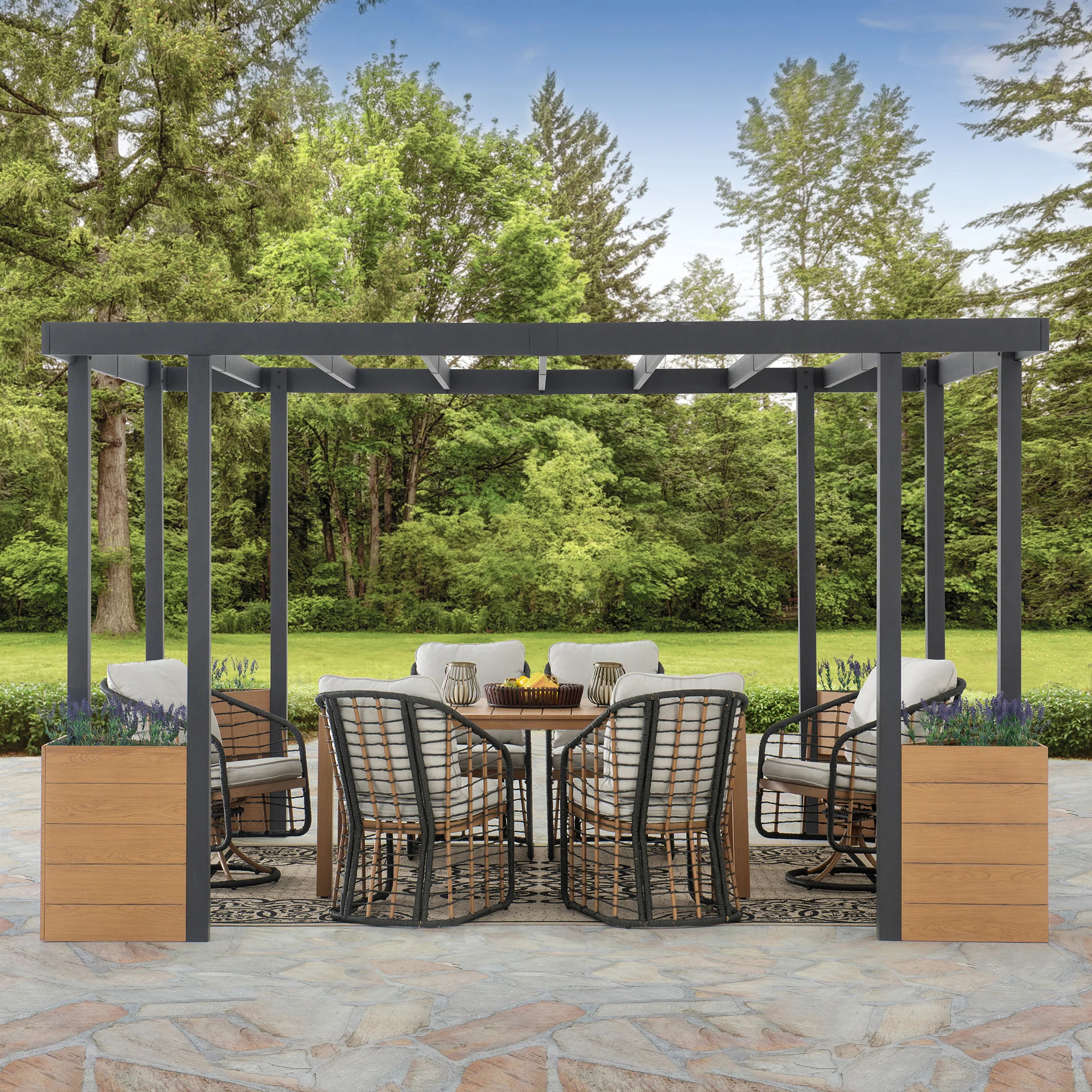 Sunjoy Marbella Pergola 10 x 12 ft. Outdoor Black Steel Frame Pergolas All-Season Durability High... | Wayfair North America
