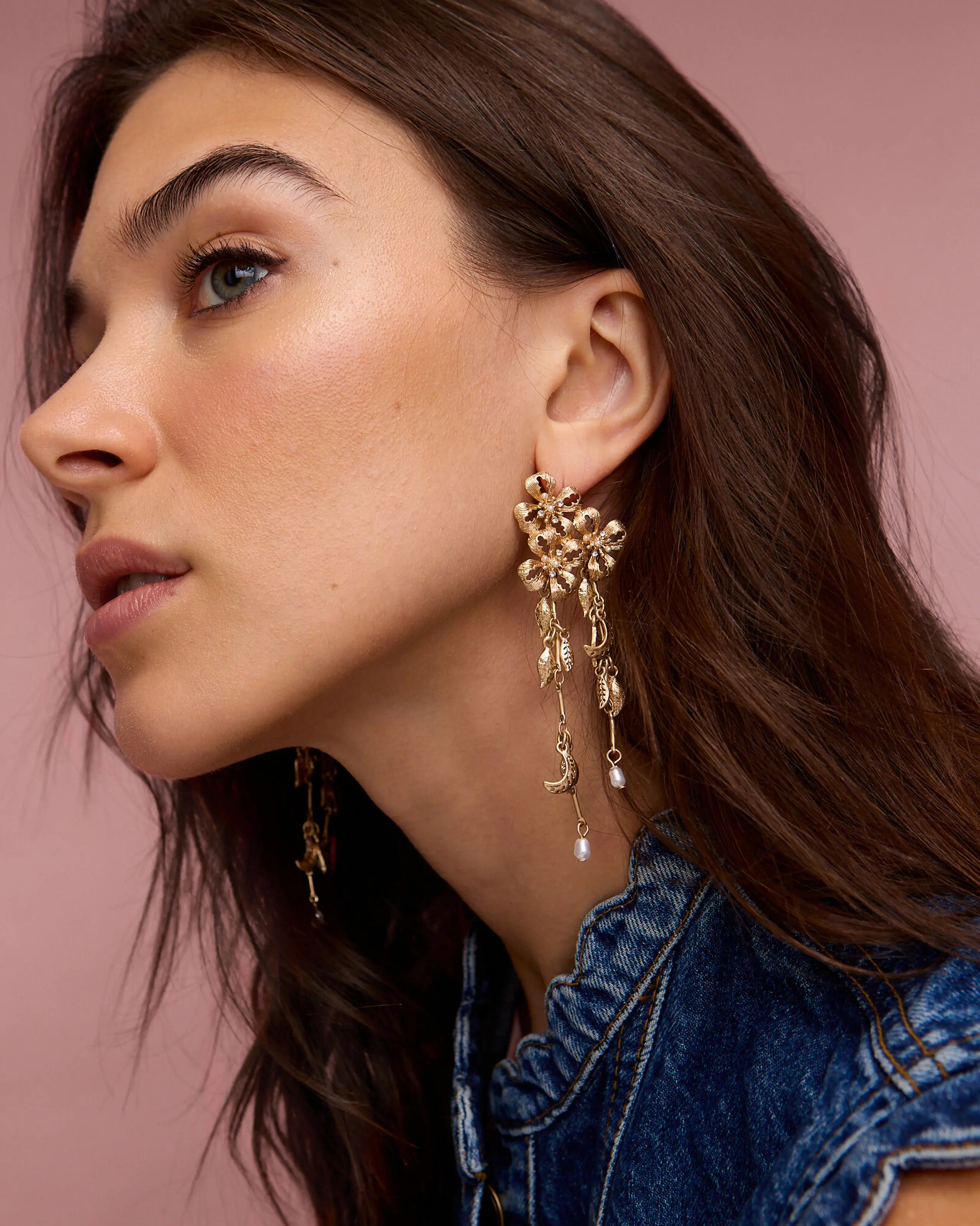 V&A | Oliver Bonas Gold Tone Flower Drop Earrings | Oliver Bonas | Oliver Bonas (Global)