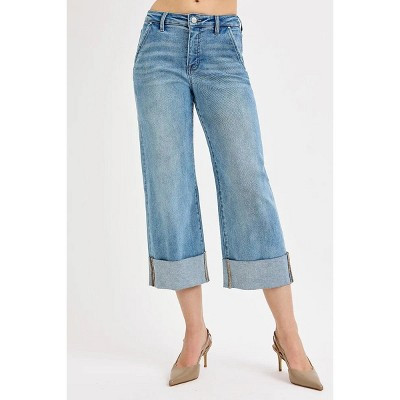 RISEN Full Size Tummy Control High Rise Ankle Wide Cuffed Jeans Plus Size | Target