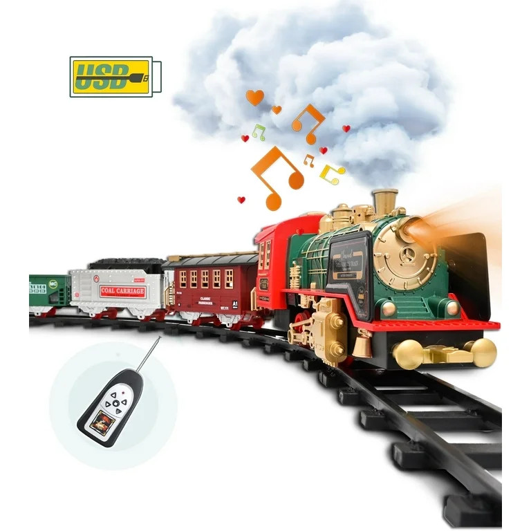 Train Set Toy, Remote RC Train Set Locomotive Rechargeable W/ Smoke, Lights, Sounds Railway for B... | Walmart (US)